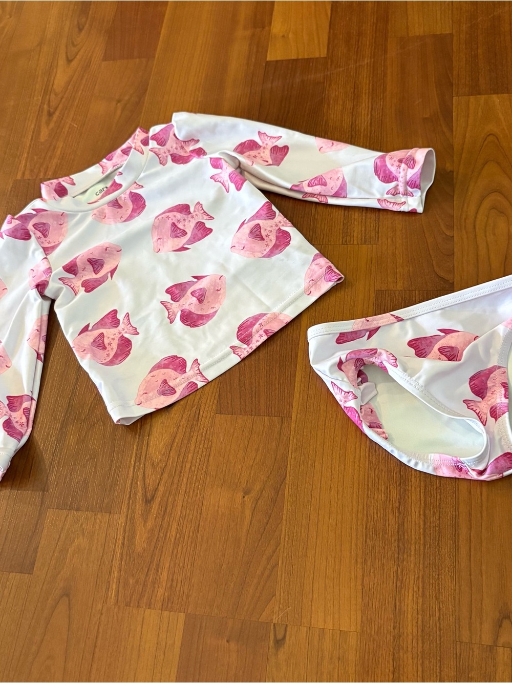 Carter's White Long-Sleeve Rashguard Set with Pink Fish Print 12 month